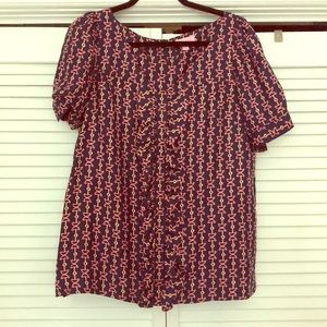Lilly Pulitzer Navy Horsebit Print Short Sleeve Blouse